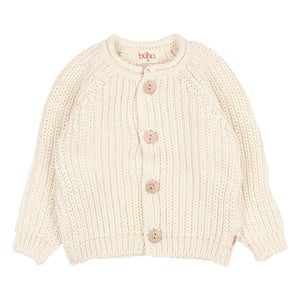 Búho - Côtes Perlées Strickjacke aus Bio-Baumwolle | Ecru