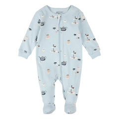 Petit Lem - Strampelpyjama Teeparty Bio-Baumwolle | Hellblau