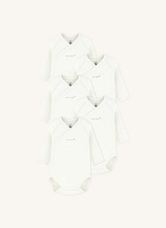 Petit Bateau - 5er Mon Coeur Bio-Baumwoll-Wickelbody-Set | Weiß