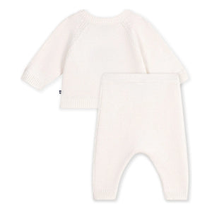 Petit Bateau - Yün Kalp Hırka ve Pantolon Seti | Beyaz