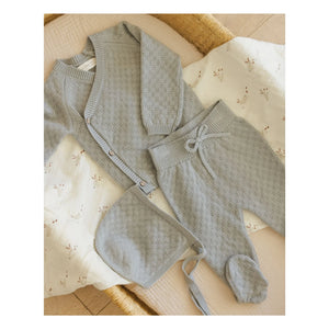 Quincy Mae – Strickjacke, Hose und Strampler aus Bio-Baumwolle | Graublau