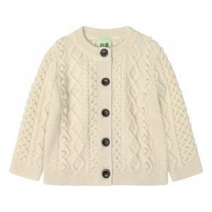 FUB - Aran Merino Wolle Baby Strickjacke | Ecru