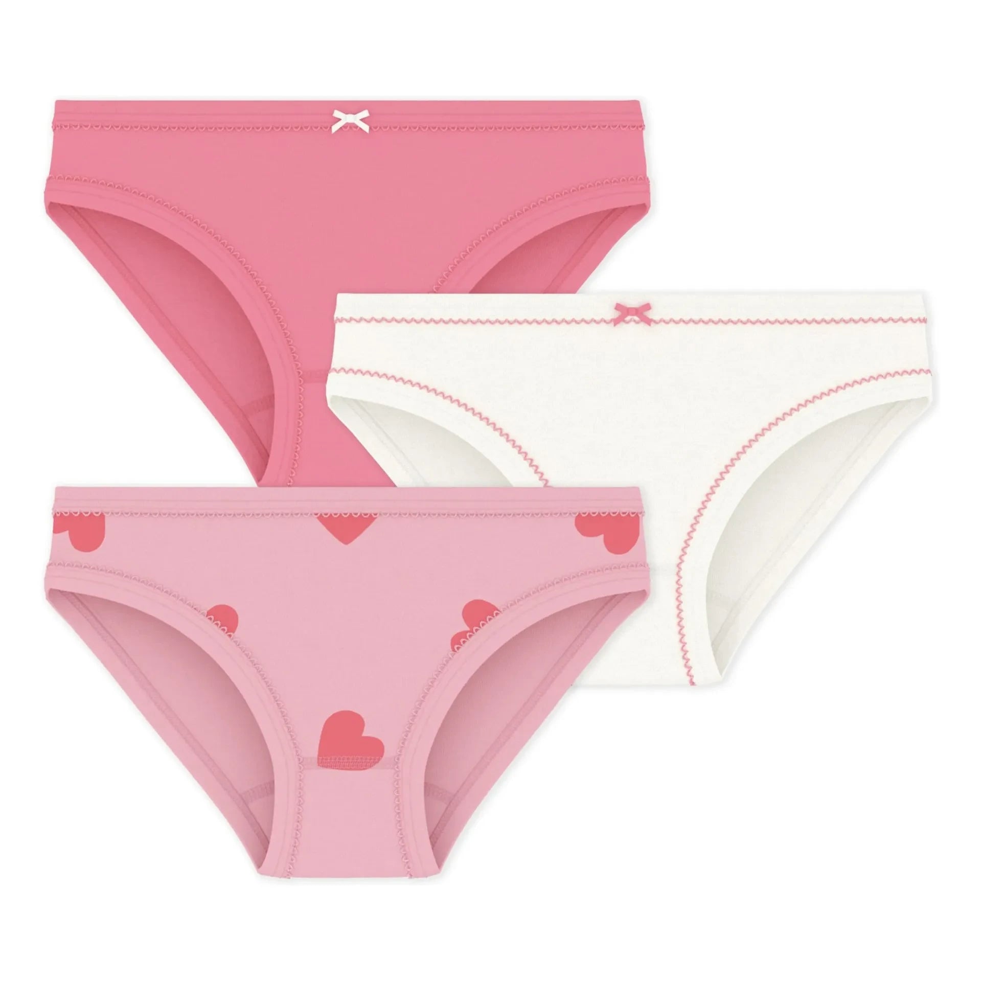 Petit Bateau – 3er-Pack Slips mit Herzchenmuster | Rosa