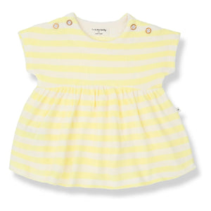 1+ in the family - Gestreiftes Frottee Macedonia Kleid | Hellgelb