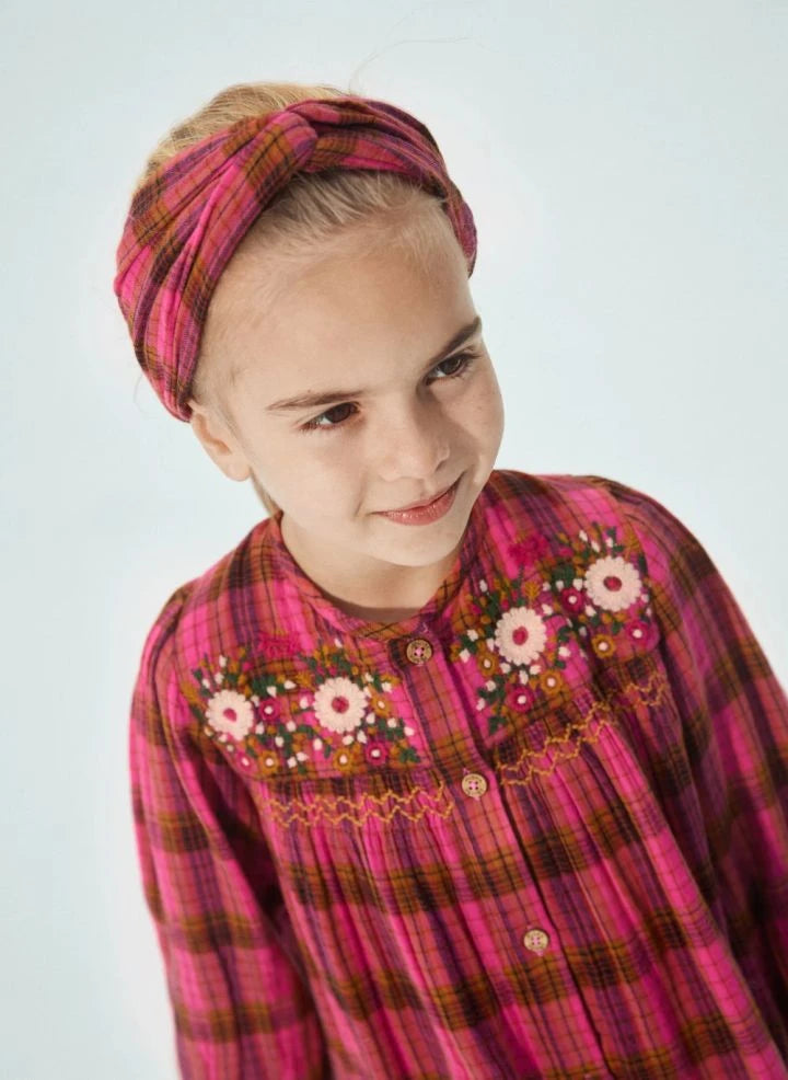 Louise Misha - Julie Carreaux Haarband aus Bio-Baumwolle | Fuchsia