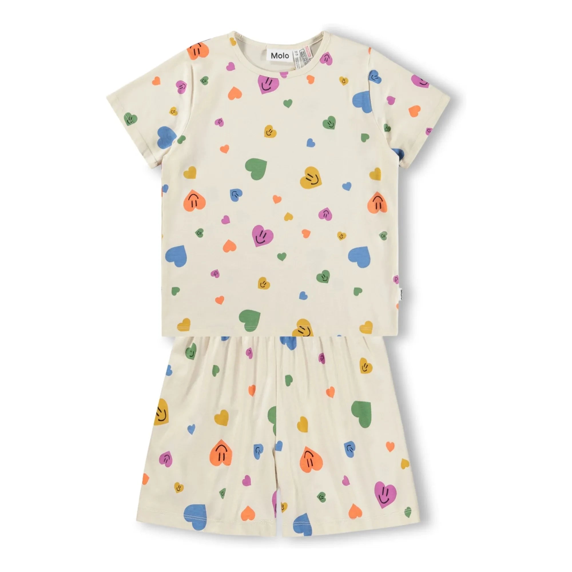 Molo - Luvis Hearts Pyjama mit Shorts aus Bio-Baumwolle | Ecru