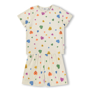 Molo - Luvis Hearts Pyjama mit Shorts aus Bio-Baumwolle | Ecru