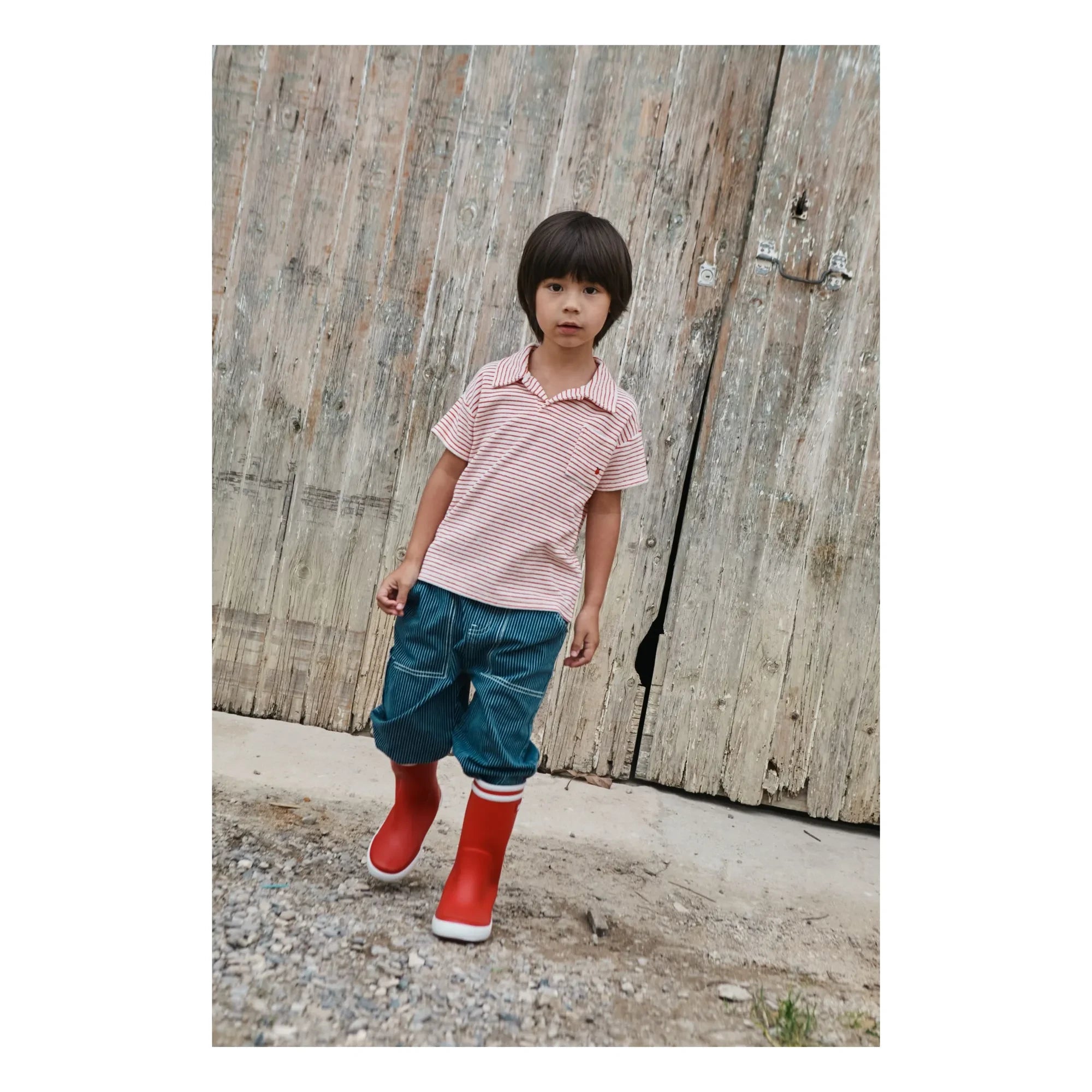 Emile et Ida - Gestreiftes Bio-Baumwoll-Polo-Shirt | Rot