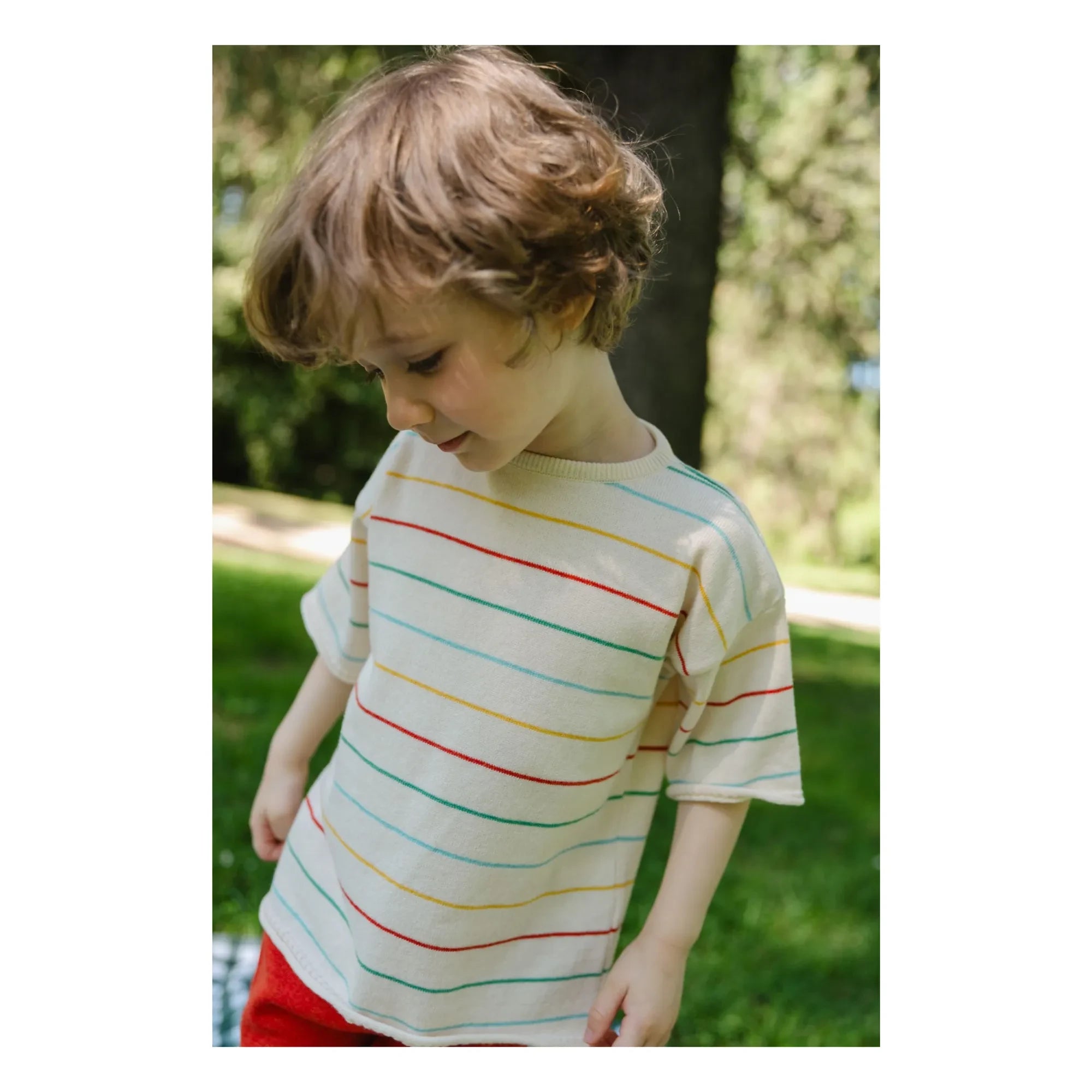 Bayiri - Botanik Gestreiftes Bio-Baumwoll-T-Shirt | Ecru
