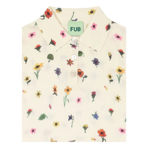 FUB - Blumenmuster Polo T-Shirt Extra Feines Netz Bio-Baumwolle | Ecru