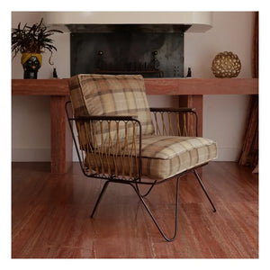 Honoré - Croisette Tartan-Samt Sessel | Karamell