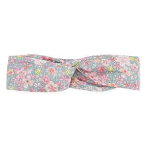 Petit Bateau – Stirnband aus Bio-Baumwollpopeline mit Blumenmuster für Babys | Grau-Blau