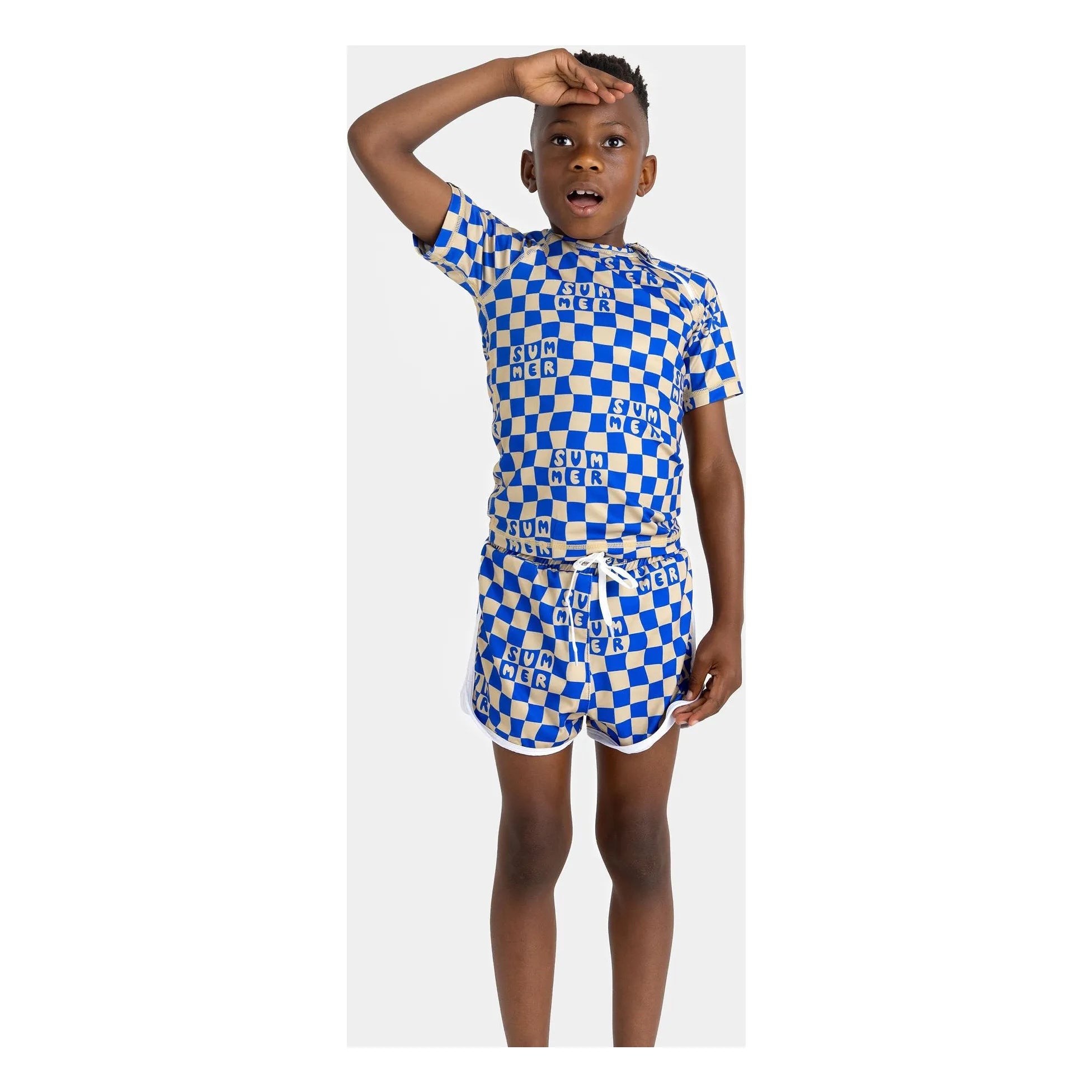 Beach & Bandits - Badeshorts Blau Kariert UV-Schutz Recycelte Fasern