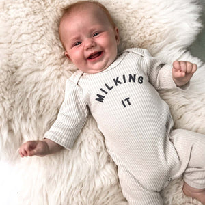 Claude & Co "Milking It" Onesie - Oat-Rompers-Oat-Newborn | Natural Baby Shower