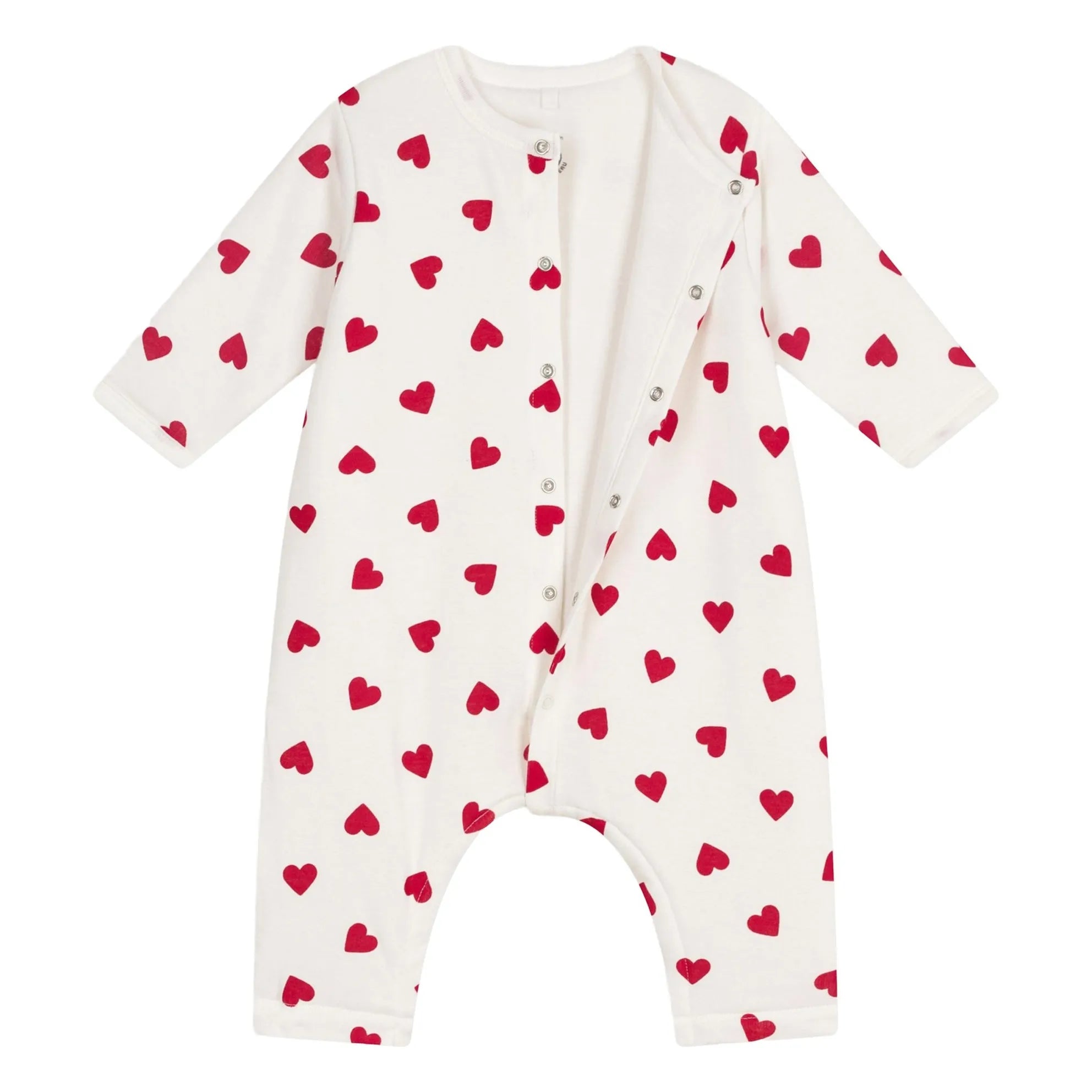 Petit Bateau - Baumwoll-Strampler mit Wattierung und Herzen | Weiß