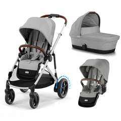 CYBEX e-Gazelle Double Pushchair-Strollers-Stone Grey-Carrycot and Seat | Natural Baby Shower