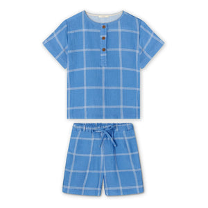 Fliink - kariertes Cha Cha Shorts- und T-Shirt-Set | Blau