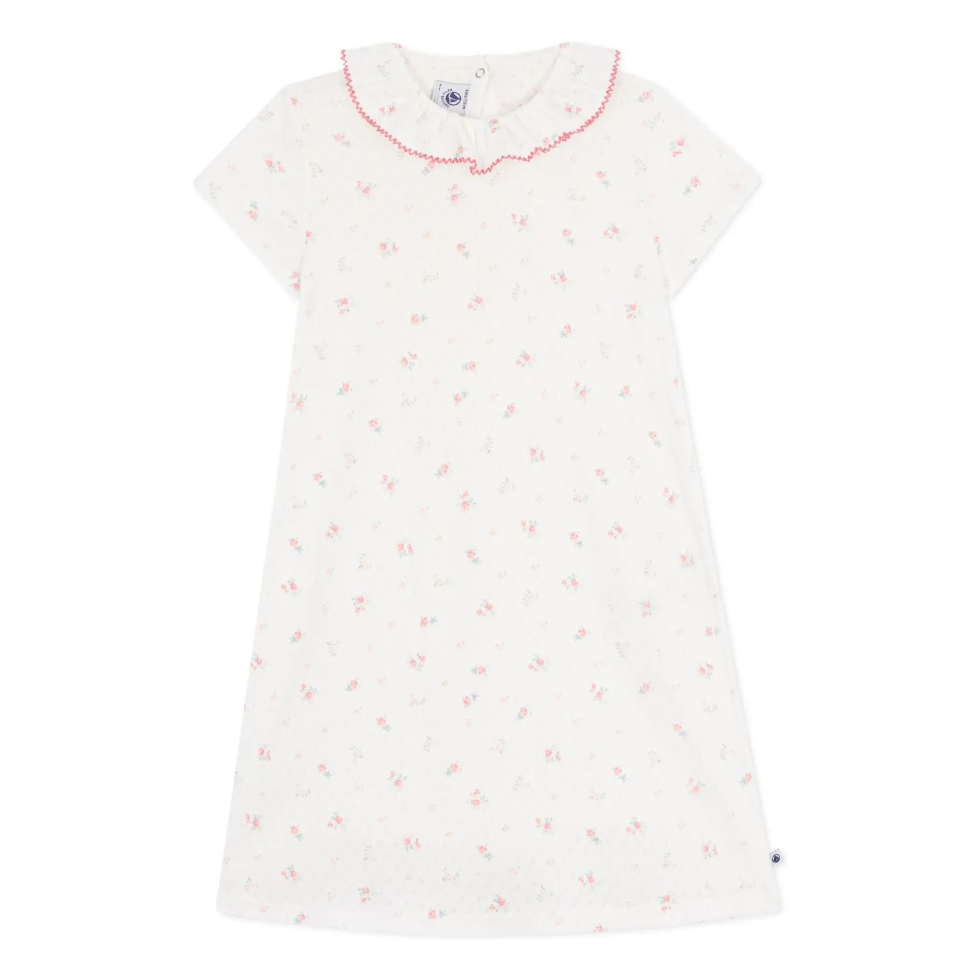 Petit Bateau - Nachthemd mit Lochmuster und Blumenmuster | Weiß