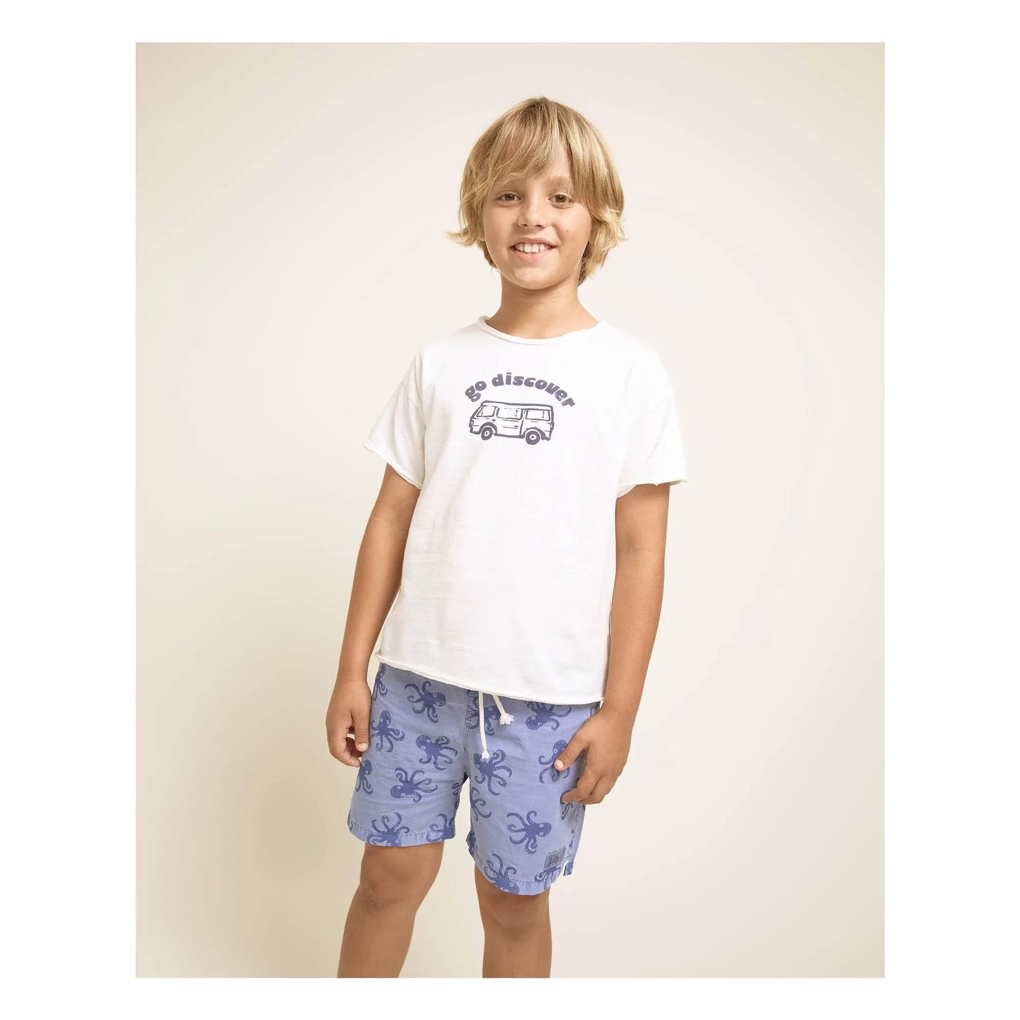 Búho - Badeshorts mit Krakenmuster Popeline Bio-Baumwolle | Blau