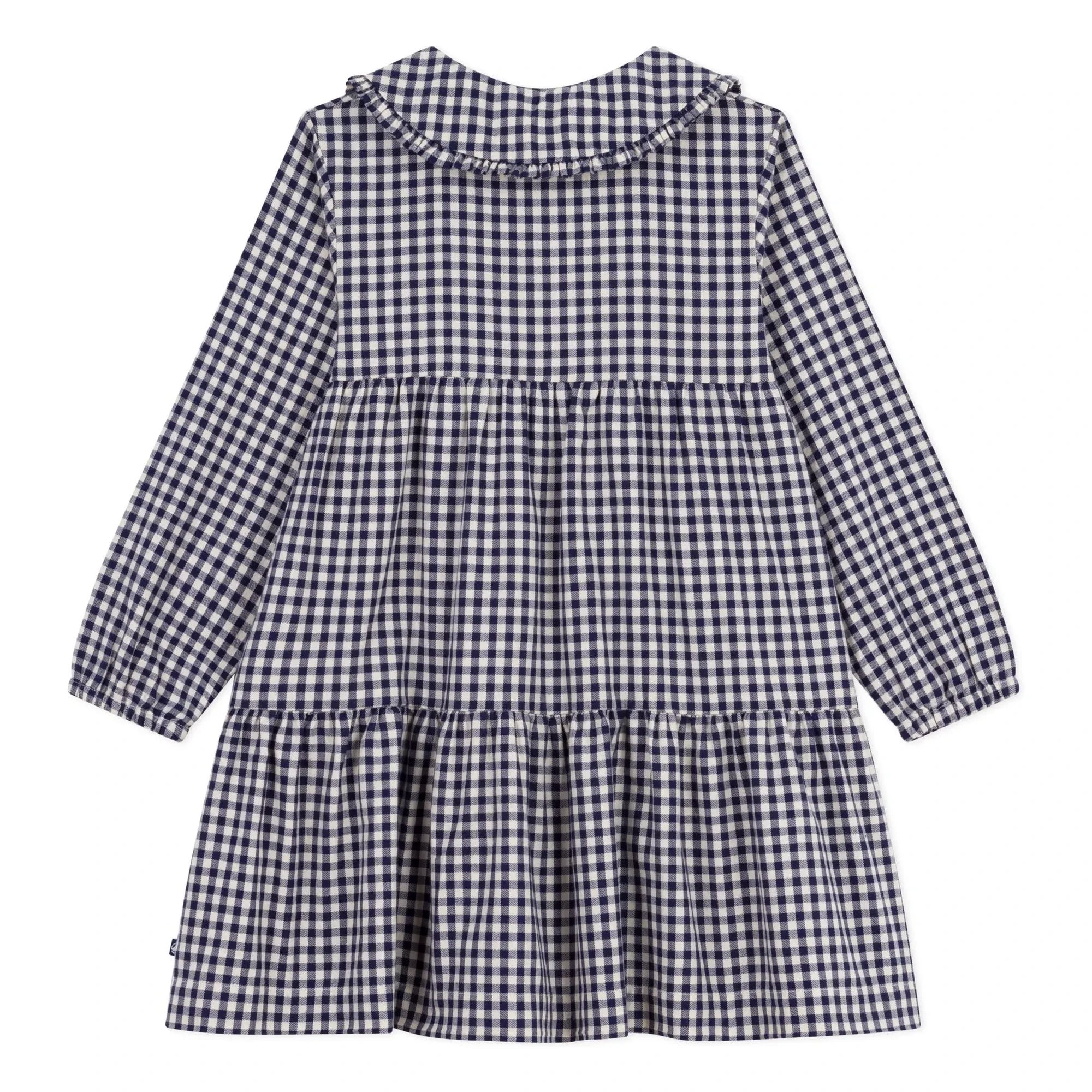 Petit Bateau - Claudine-Kragen-Kleid aus Bio-Baumwoll-Karo | Marineblau