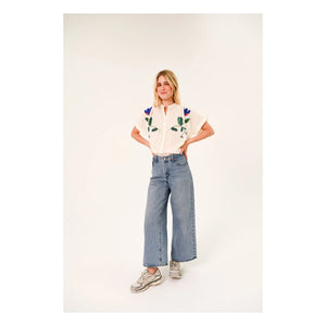 Sacrécoeur - Bluse mit Maya-Stickerei Corolle aus Baumwollvoile | Weiß