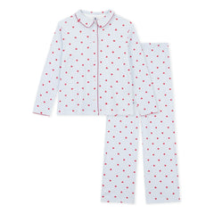 Petit Bateau - Kalp Desenli Organik Pamuk Pijama Gömleği | Mavi