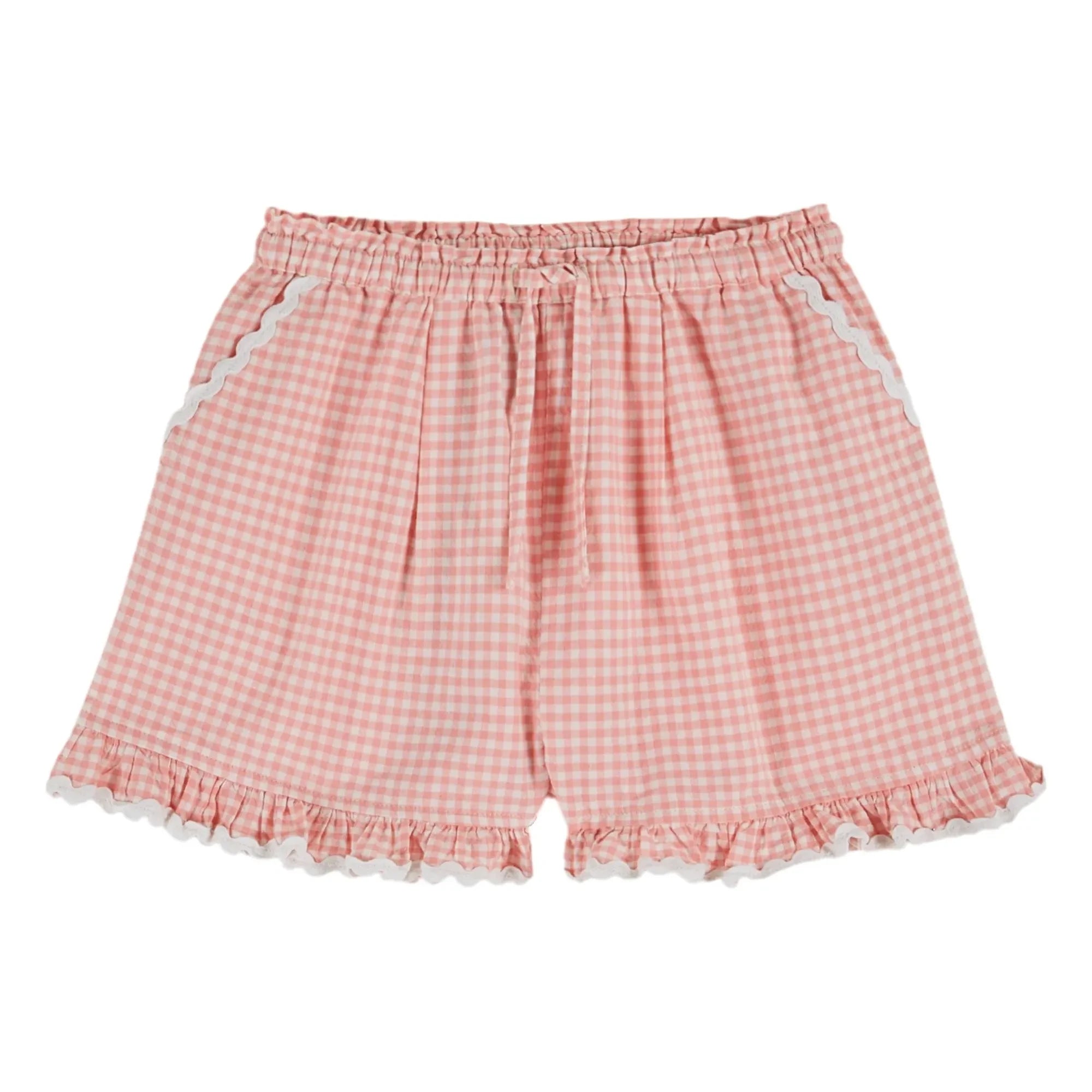 Emile et Ida – Rüschenshorts aus Bio-Baumwolle mit Vichy-Karo | Rosa