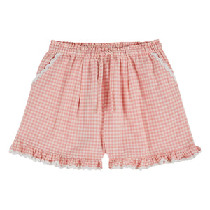 Emile et Ida – Rüschenshorts aus Bio-Baumwolle mit Vichy-Karo | Rosa