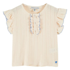 Emile et Ida - Pointelle Modal Volant T-Shirt | Creme