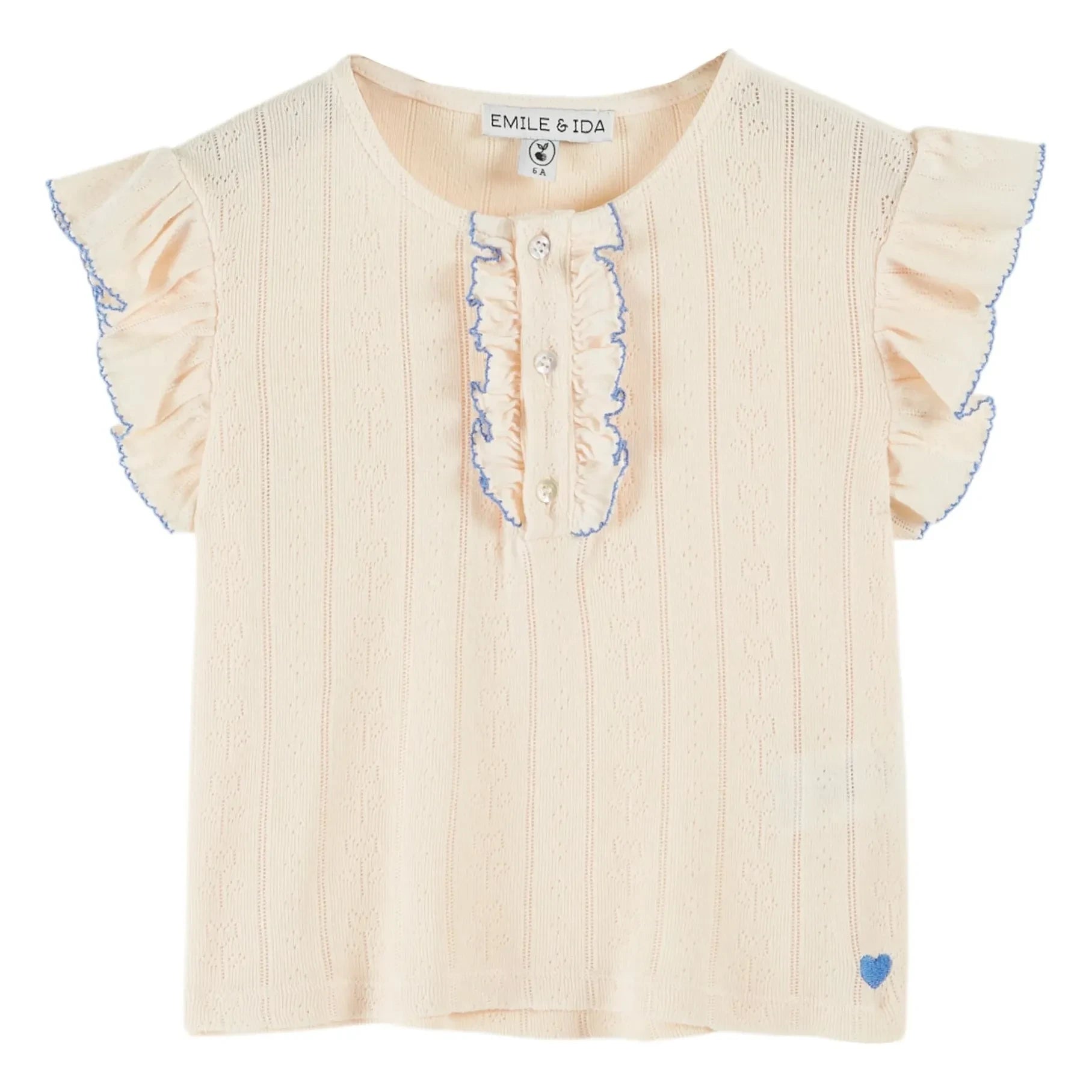 Emile et Ida - Pointelle Modal Volant T-Shirt | Creme