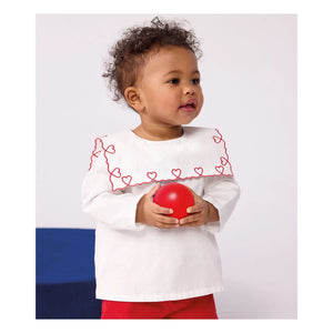 Petit Bateau – Bluse aus Popeline aus Bio-Baumwolle mit weitem Ausschnitt | Weiß