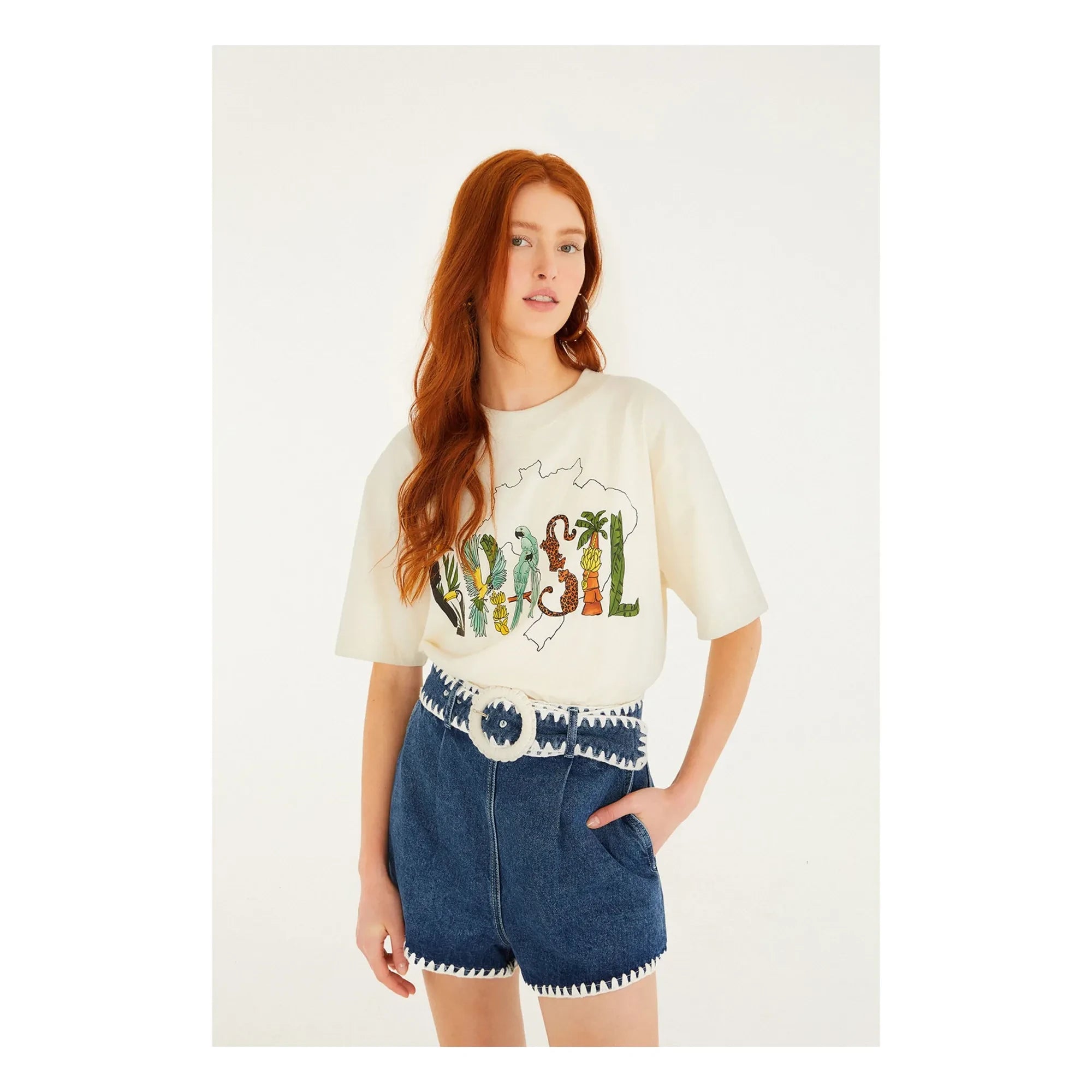 Farm Rio - Blaue Häkel-Denim-Shorts