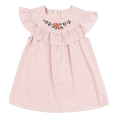 Babe & Tess - Cécile Besticktes Leinenkleid | Puderrosa
