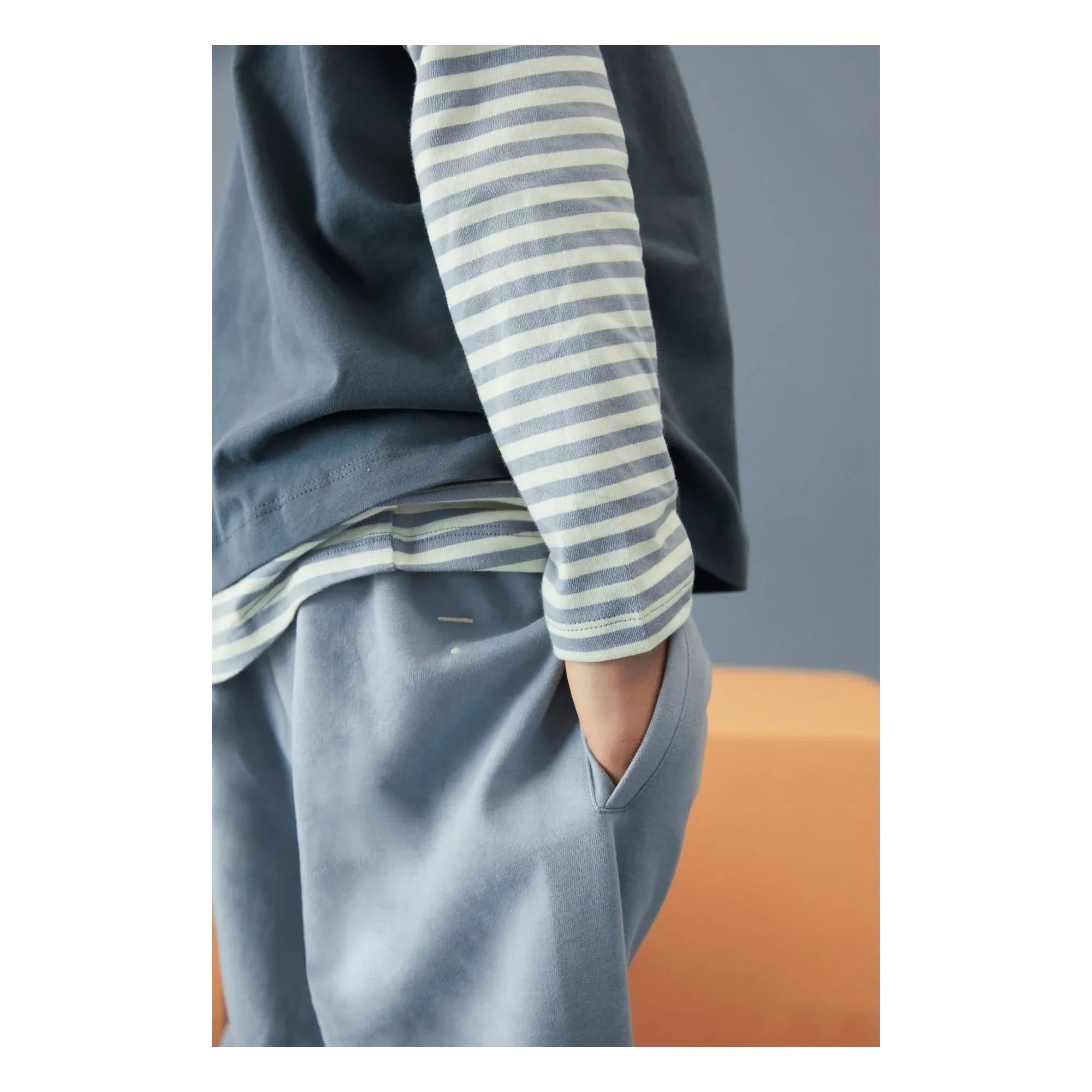 Gray Label - Gestreiftes Bio-Baumwoll-T-Shirt | Eisblau