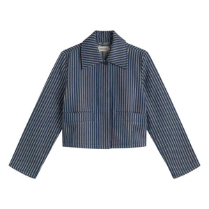 Thinking Mu - Astrid Gestreifte Bio-Baumwolljacke | Grau-blau