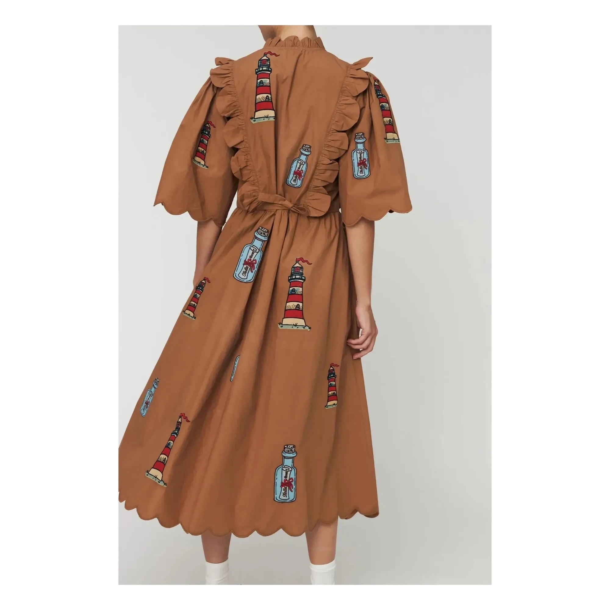 Stella Nova - Besticktes Kleid aus Bio-Baumwolle | Braun