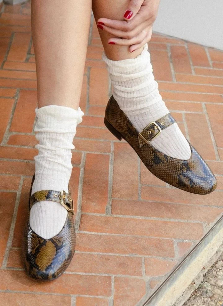 Bobbies - Ballerina Schuhe Mado Leder Schlangenleder-Optik | Khaki