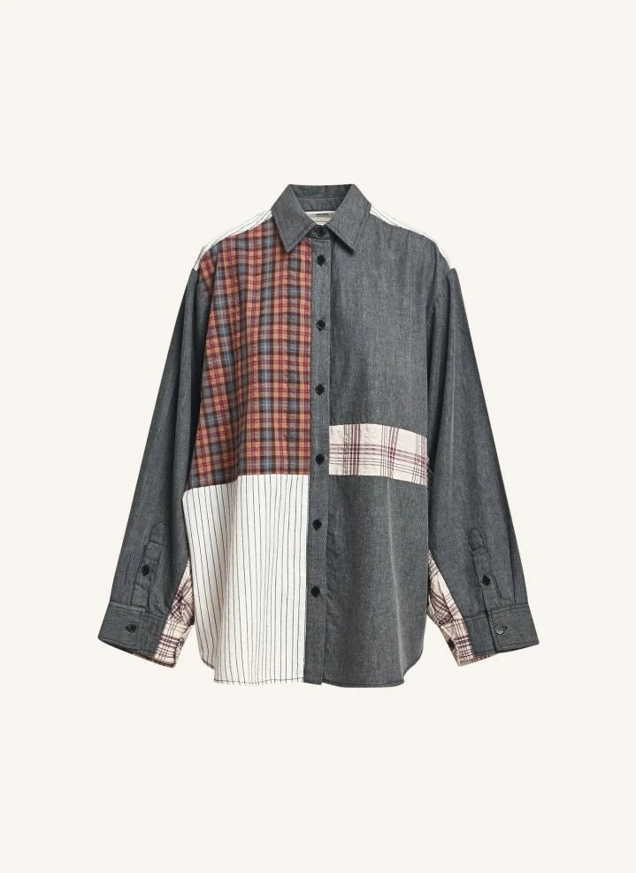 Essentiel Antwerp - Kingsley Patchwork-Hemd | Grau