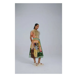 CORD - Baumwoll-Seiden-Cape-Kleid | Grün