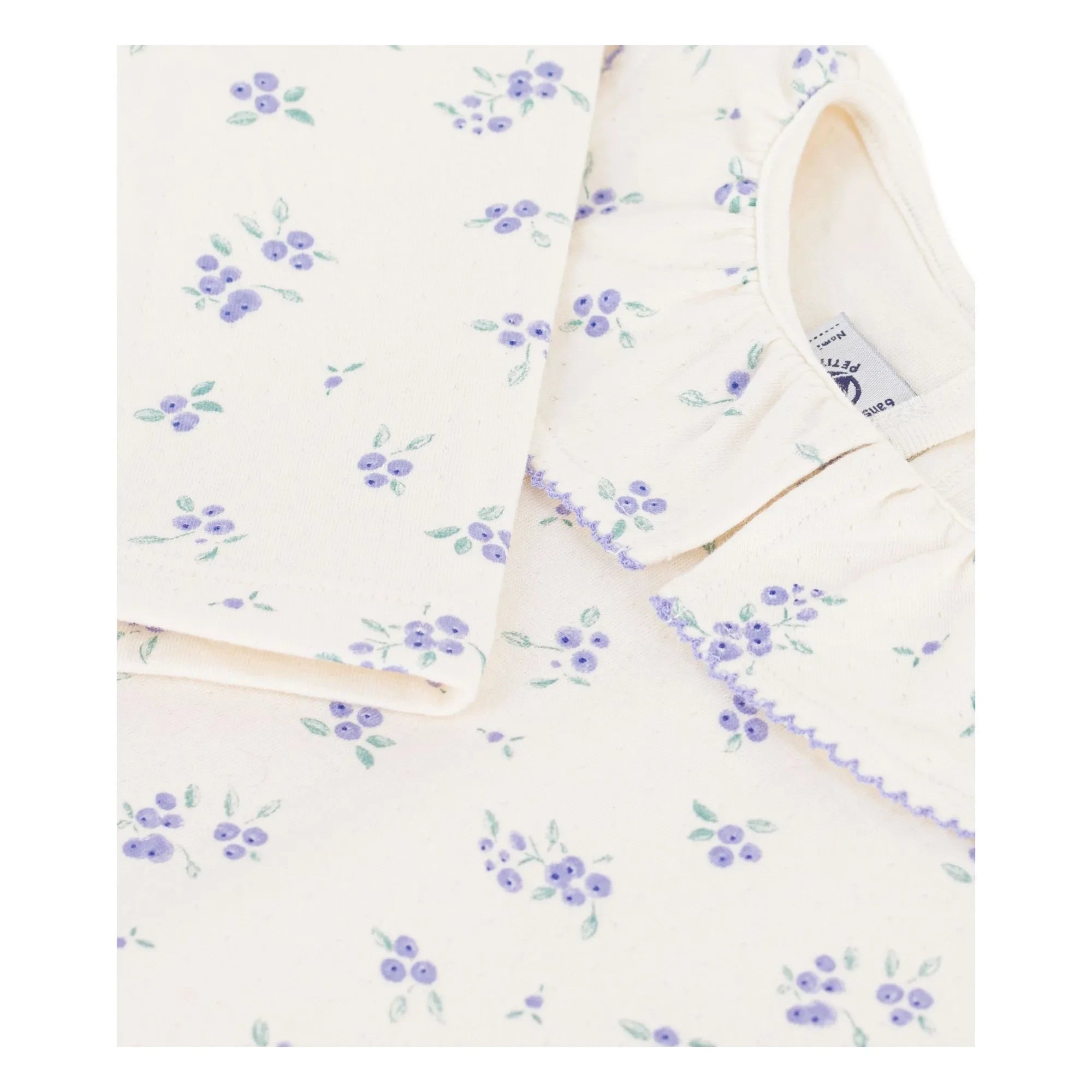 Petit Bateau - T-Shirt mit Blumenmuster und Rüschenkragen | Ecru
