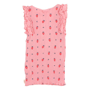 Búho - Gestreiftes Strawberry Ruffles Bio-Baumwoll-Unterhemd | Bonbonrosa