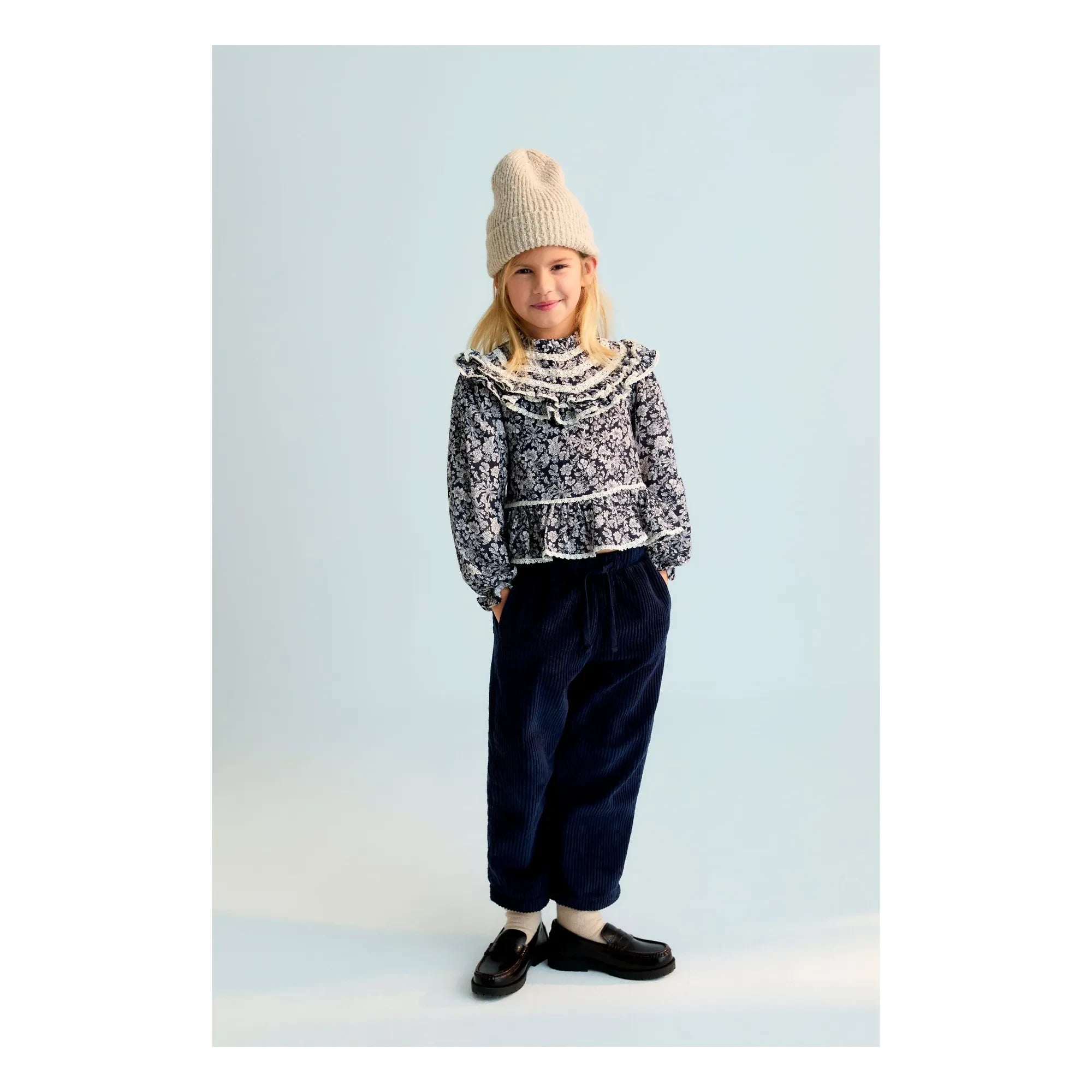 the new society - Lilth Doppelte Baumwollmusselin Bluse mit Blumenmuster | Dunkelblau