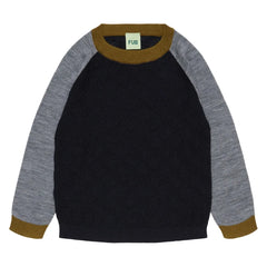 FUB - Farbblock Feine Strick Merinowolle Pullover | Dunkelblau