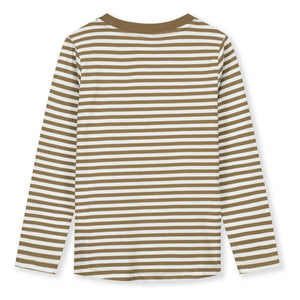 Gray Label - Gestreiftes Bio-Baumwoll T-Shirt | Dunkles Khaki Braun