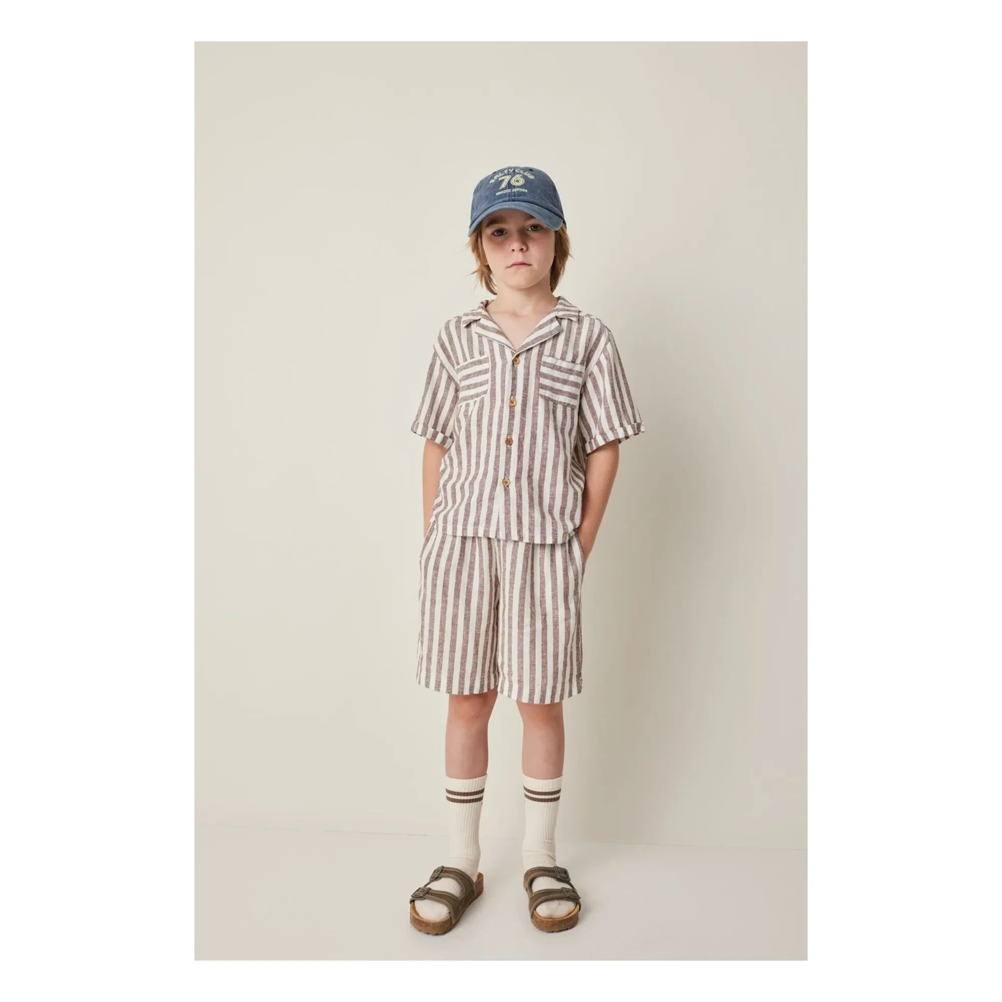 Tocoto Vintage - Leinen gestreiftes Hemd | Braun