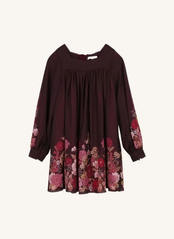Chloé - Fleurie Wollgaze-Kleid | Plum