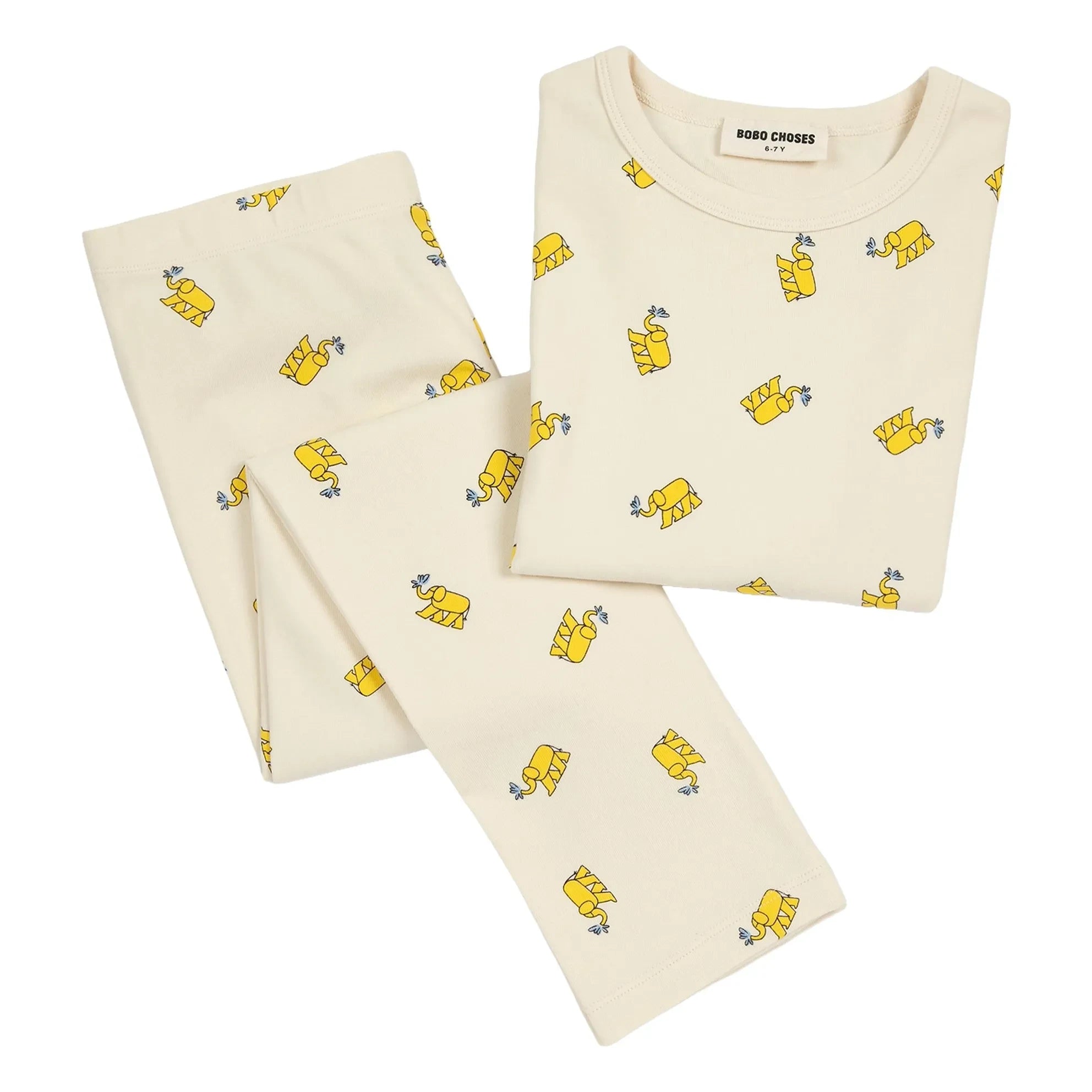 Bobo Choses – Gerippter Pyjama aus Bio-Baumwolle mit Elefanten-Print | Beige