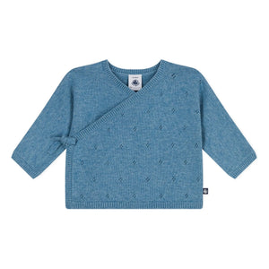 Petit Bateau - Wickelcardigan aus Pointelle-Wolle | Hellblau
