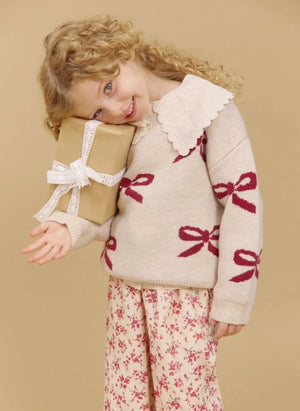 Wheat - Pullover mit Knoten‑Schleife aus Merinowolle | Creme