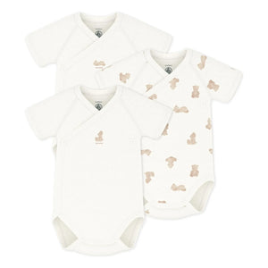 Petit Bateau - 3er-Set Organische Baumwoll-Umhängetaschen mit Bärenmuster | Ecru